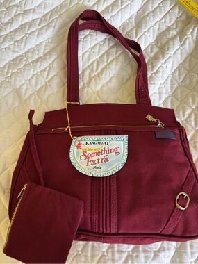 Sarne kangaROOS Burgundy Canvas Shoulder Bag with Matching Pouch